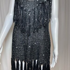 Pretty Angel vintage inspired Black Sequin Fringe Mini Dress